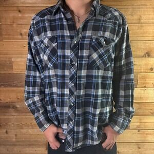 Vintage Wrangler blue and black plaid flannel shirt